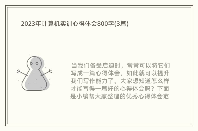 2023年計算機實訓(xùn)心得體會800字(3篇)